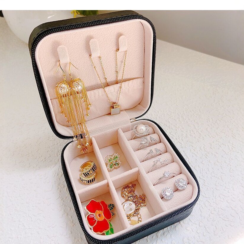 Tragbare Schmuckaufbewahrungsbox mit mehreren Ebenen und Fächern für Ohrringe, Halsketten und Ringe – koreanisches minimalistisches Design für Reiseschmuckbox - 5