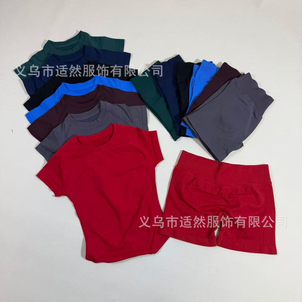 Women's High-Stretch Moisture-Wicking Sports Short-Sleeve Set, Seamless Fitness T-Shirt