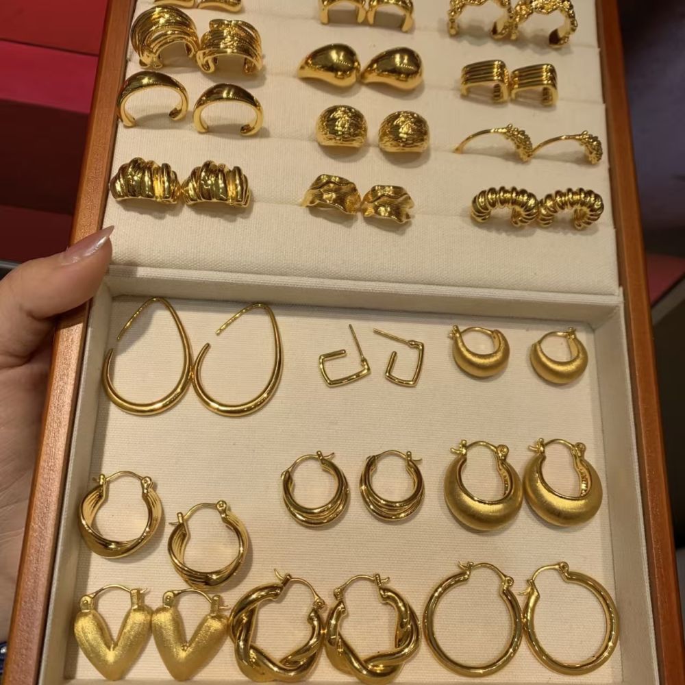 14K gold-plated geometric earrings, vintage style