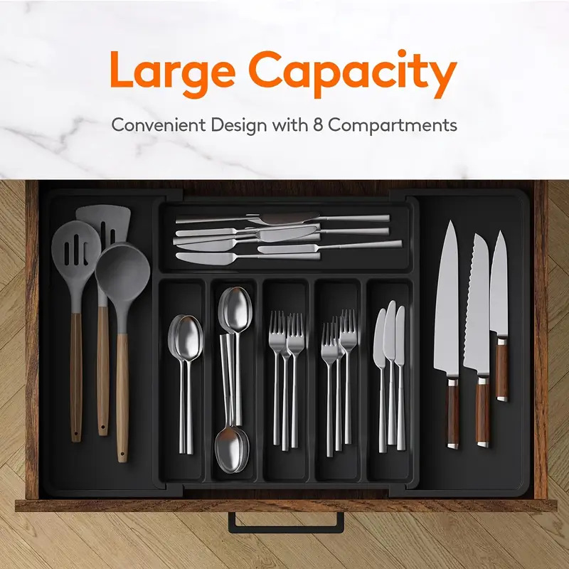 Kitchen knife and fork storage box with expansion tray