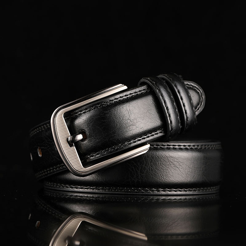 Men's Leather Belt Genuine Cowhide Pin Buckle Waist Belt Brown Middle-aged Youth Casual Fashion Men's Trouser Belt - 1