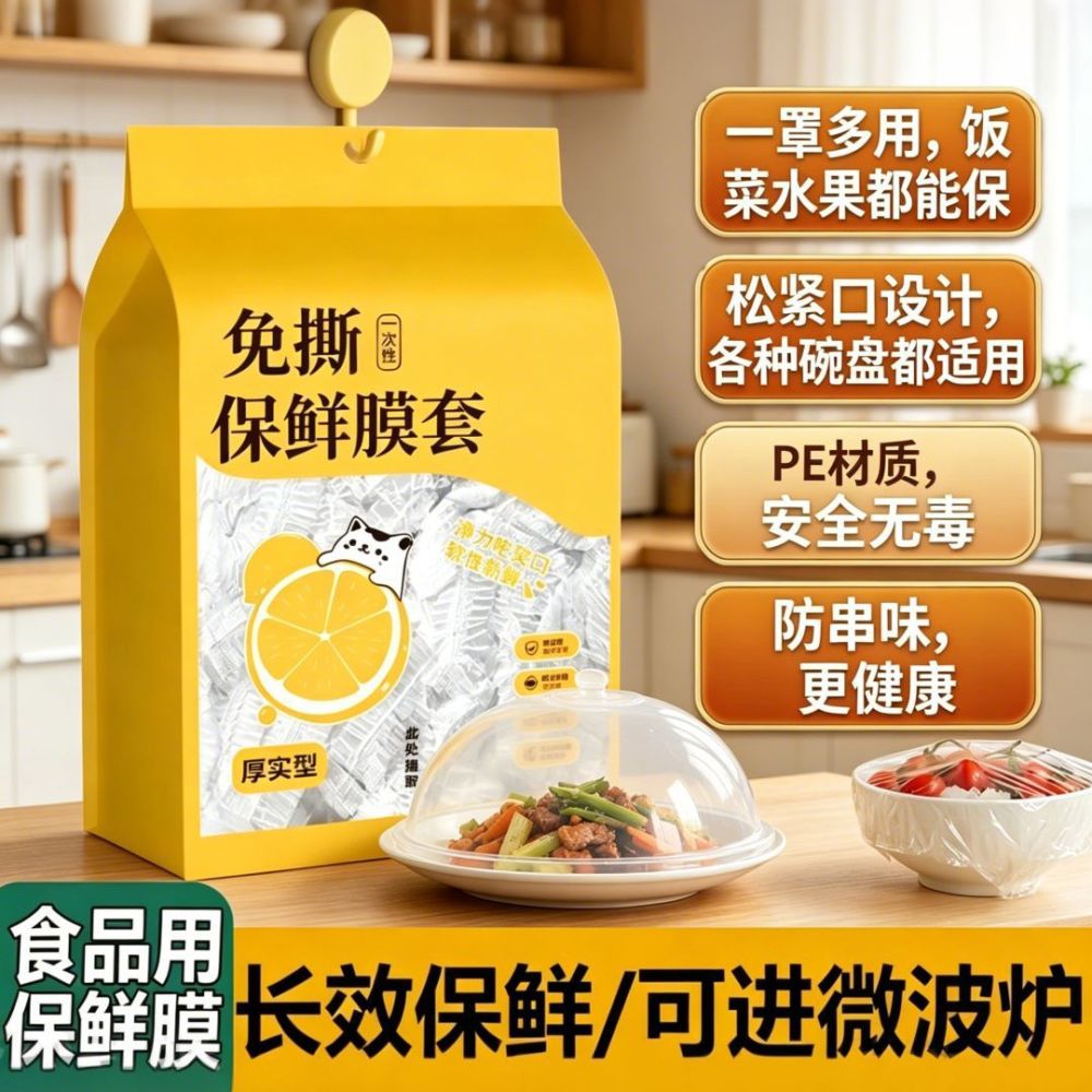 食品级一次性松紧保鲜膜套家用厨房免撕剩菜防尘防串味碗盘密封罩