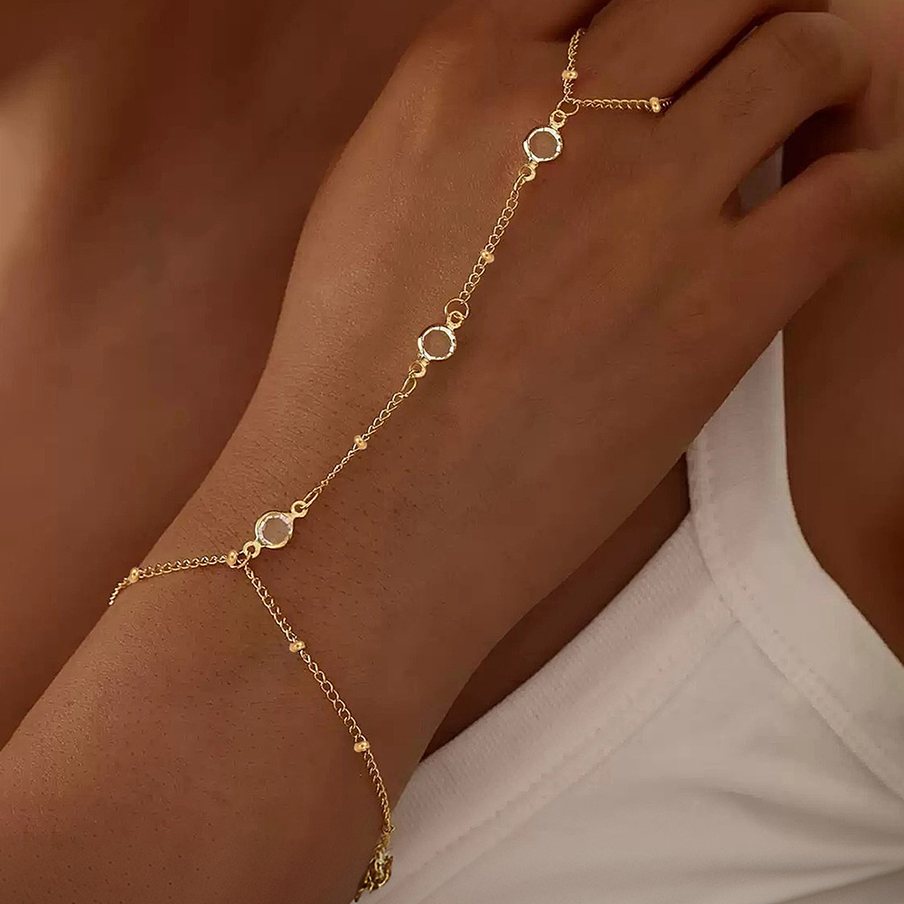 Amazon New Zircon Ring Connected Bracelet Women Long Stainless Steel Reinforced Mini Bead Ring Bracelet