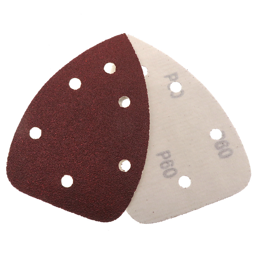 98*140mm Dreieck 6-Loch Rotes Schleifpapier selbstklebend, geflockt, Schleifpapier für Holzbearbeitung, Möbelschleifen, Polieren und Mattschleifen, Schleifblätter