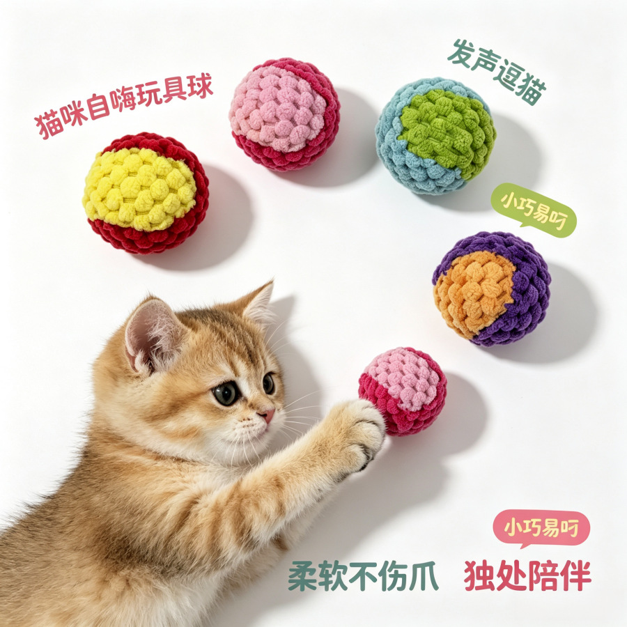 Cat Toy Ball, Self-Play Squeaky, Bite and Scratch Resistant