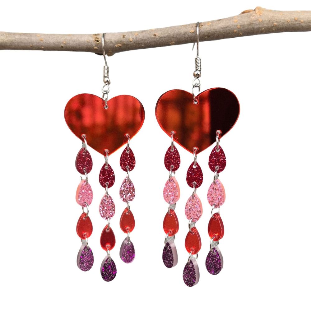 Vintage acrylic heart drop earrings, Valentine's Day