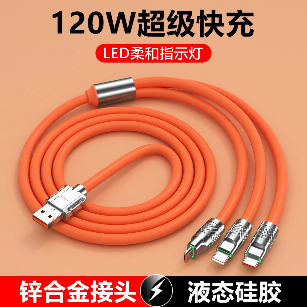 3'ü 1 arada 120W Geek hızlı şarj kablosu 6A, çinko alaşım, Apple/Android uyumlu