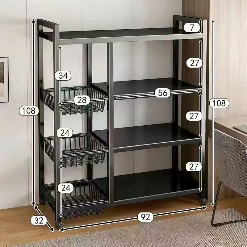 Hochwertiges Metall-Standregal mehrstöckig mobile Lagerungsregal bewegliches Topfständer Schmiedeeisen Küchenorganizer Aufbewahrungsregal Topfständer Backofen - 9