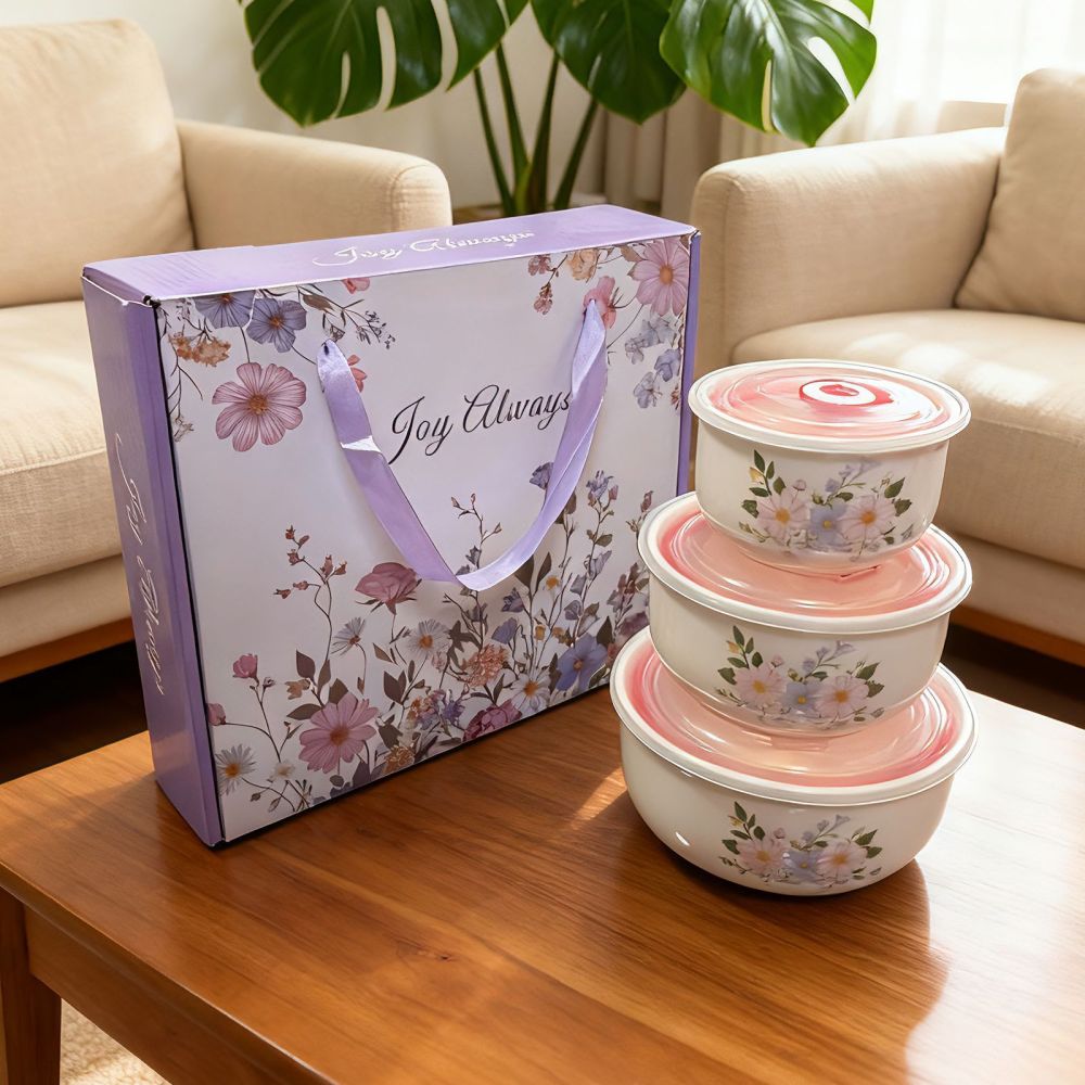 Keramik-Frischhalteschüssel dreiteiliges Set, verschlossene Schüssel, Geschenkschalensatz, Geschenkbox, Hochzeitsverkäufe, Großhandel mit LOGO-Druck - 11