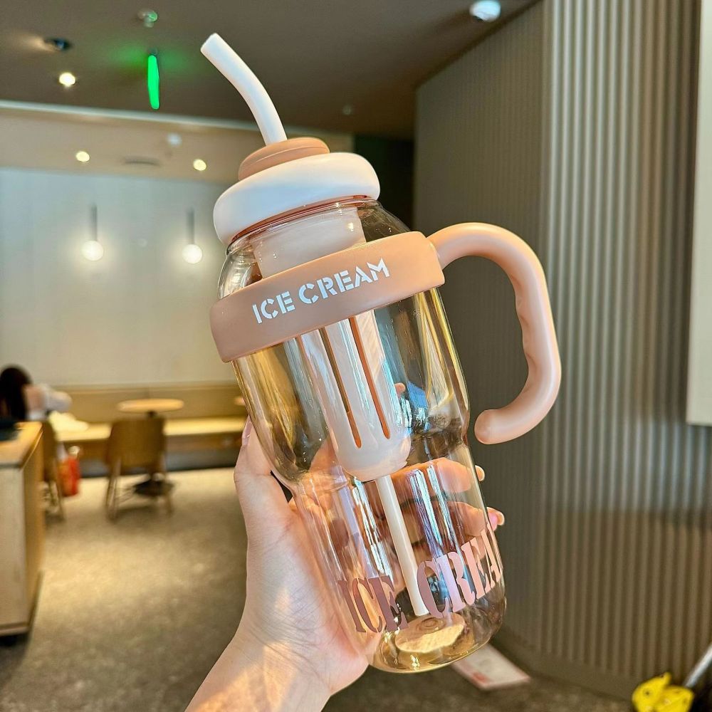 Stylish, high-capacity sports and fitness water bottle, summer plastic cup, frosted cup, lucky belly cup with straw. - 10