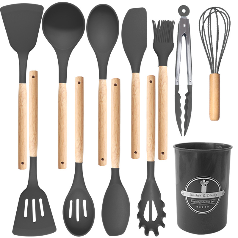 Sınır ötesi silikon spatula ve kaşık 12 parçalı set yapışmaz silikon spatula gıda sınıfı silikon mutfak eşyaları seti satışa hazır - 9