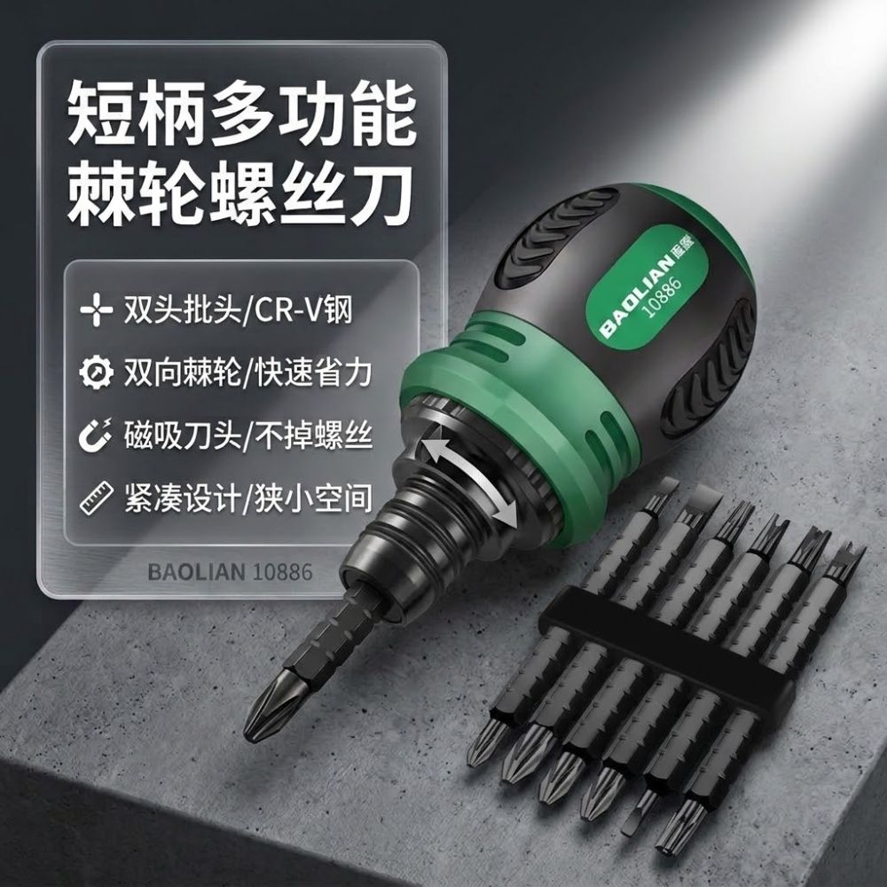 棘轮螺丝刀套装家用双头多功能异形梅花十字一字两用伸缩小螺丝批
