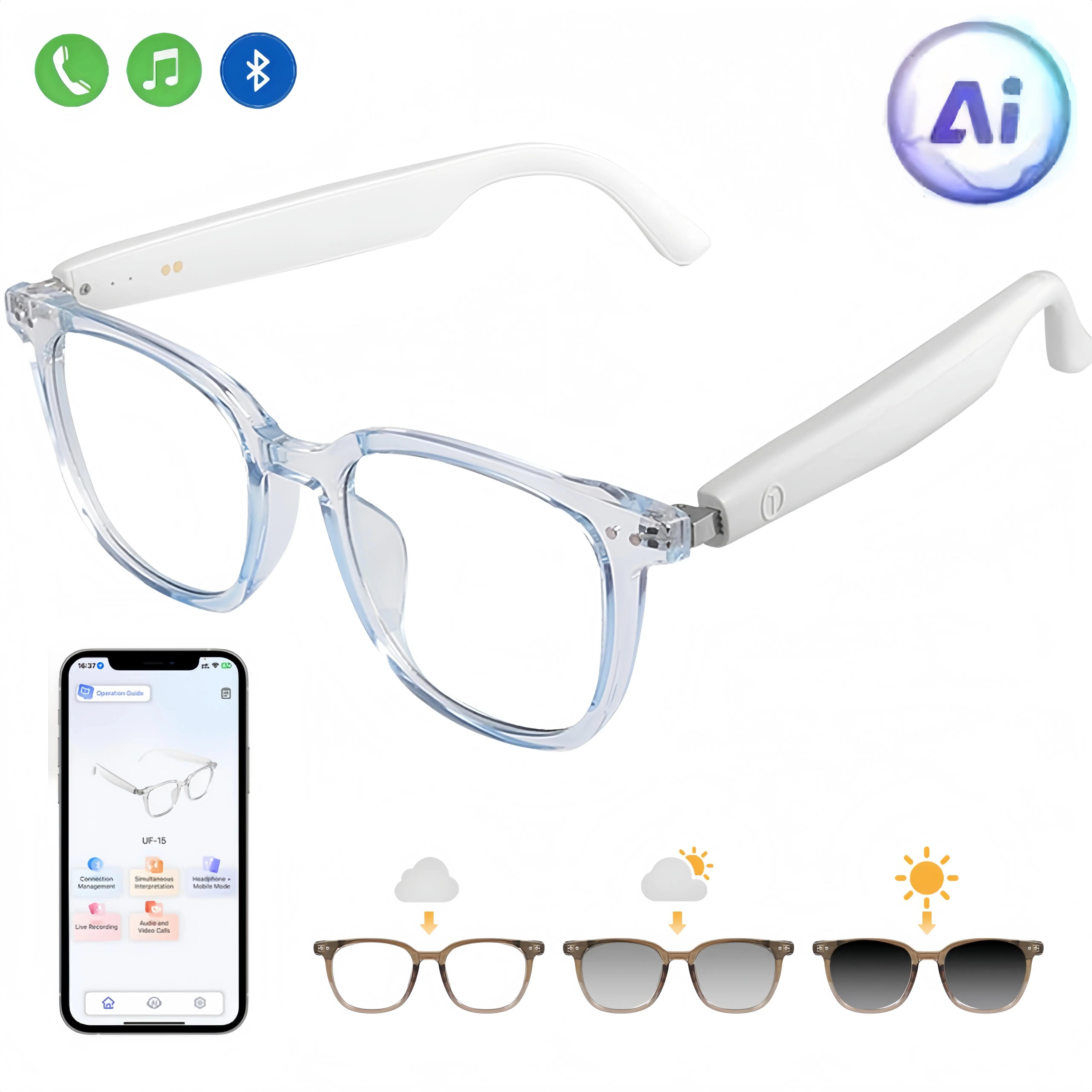 AI Smart Bluetooth Glasses GS07 for Cycling and Driving with Music and Call Function Smart Photochromic Lenses