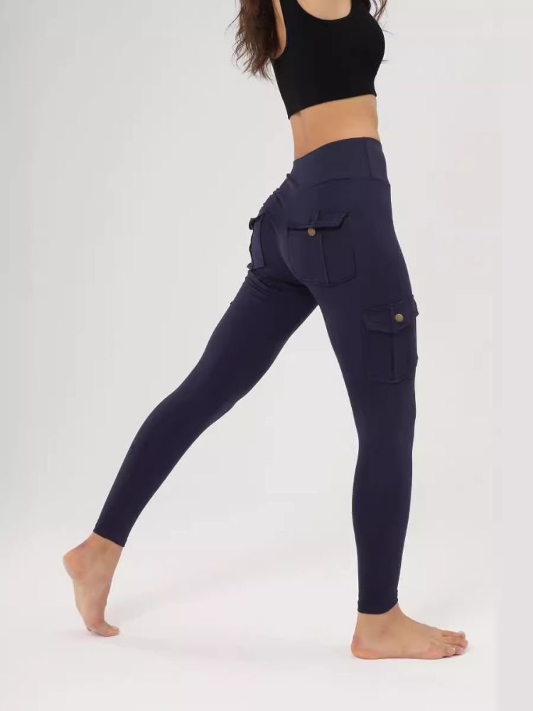 Breathable Hip-Lifting Yoga Leggings with Button Pocket, Brushed Bare-Feel Fabric - 1