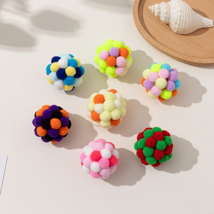Colorful Fur Ball Cat Toy, Silicone Interactive Chase Ball - 1