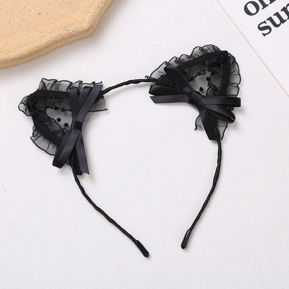 Cat Ear Headband with Lace Detail and Face Wash Band