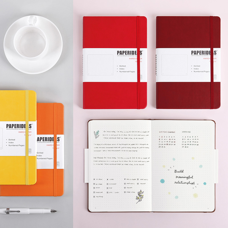 PAPERIDEAS A5 sert kapaklı bağcıklı defter, PU deri kapak, kareli