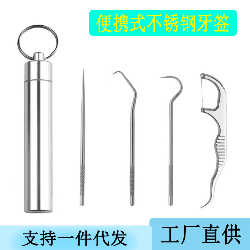 304 Stainless Steel Toothpick Set with Portable Tube