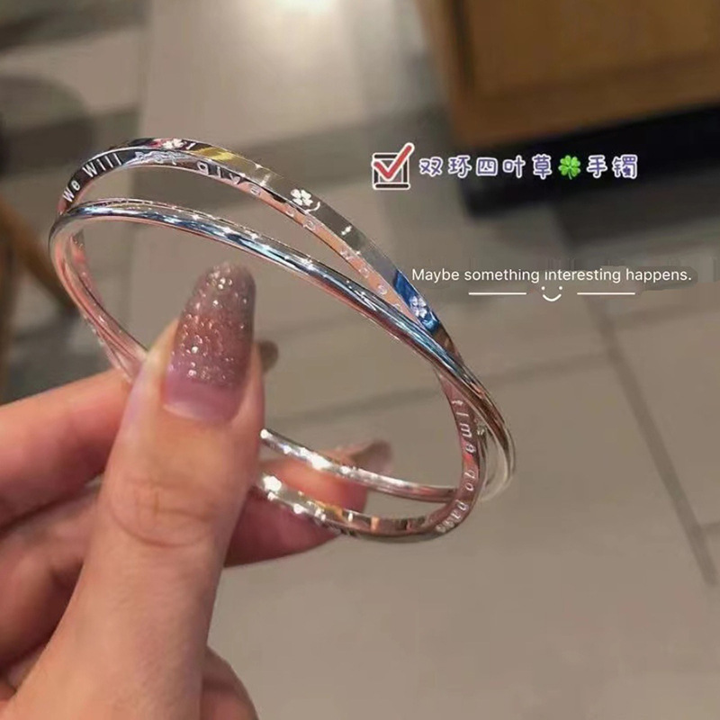 Four-leaf clover bracelet with double ring - 1