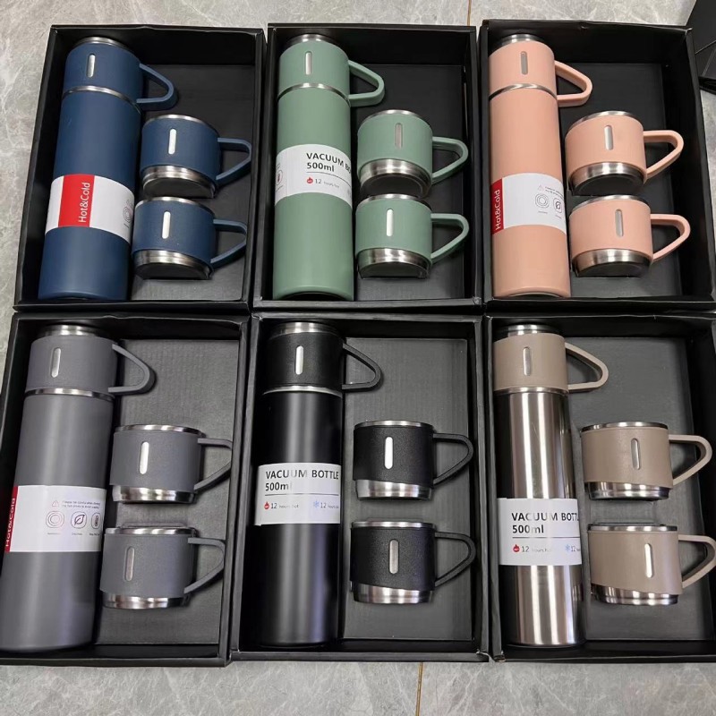 Stainless Steel Insulated Tumbler Set, 1 Cup with 3 Lids, Gift Box