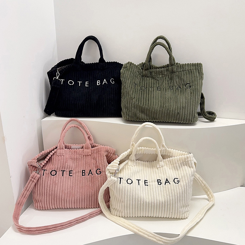 Women's Large-Capacity Corduroy Tote Bag, Fashionable Versatile Canvas Bag, Casual Letter Handbag, Best-Selling Women's Bag, Crossbody Bag