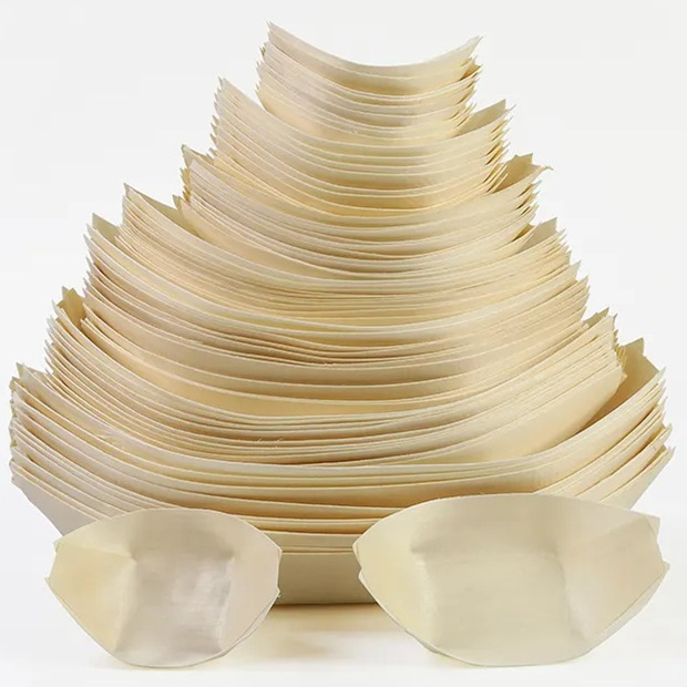Poplar Wood Sushi Boats, Single-Use Biodegradable