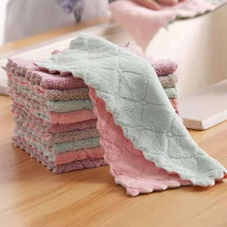 Double-sided two-color coral velvet cleaning cloth dishwashing cloth household cloth cleaning cloth scrubbing pad home store cloth