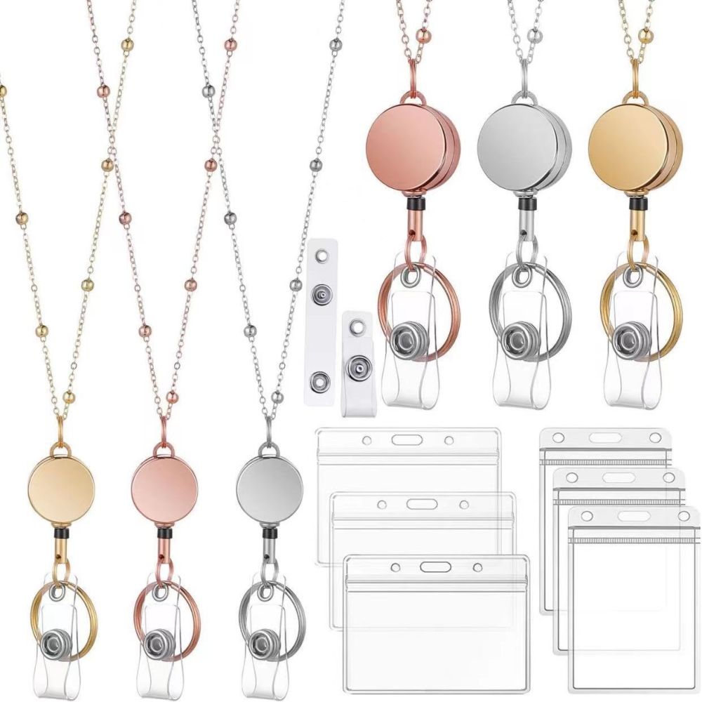 Manufacturer's Cross-Border Best-Selling Fashion Retractable Lanyard Retractable Ball Bead Necklace Sweater Chain Retractable Keychain