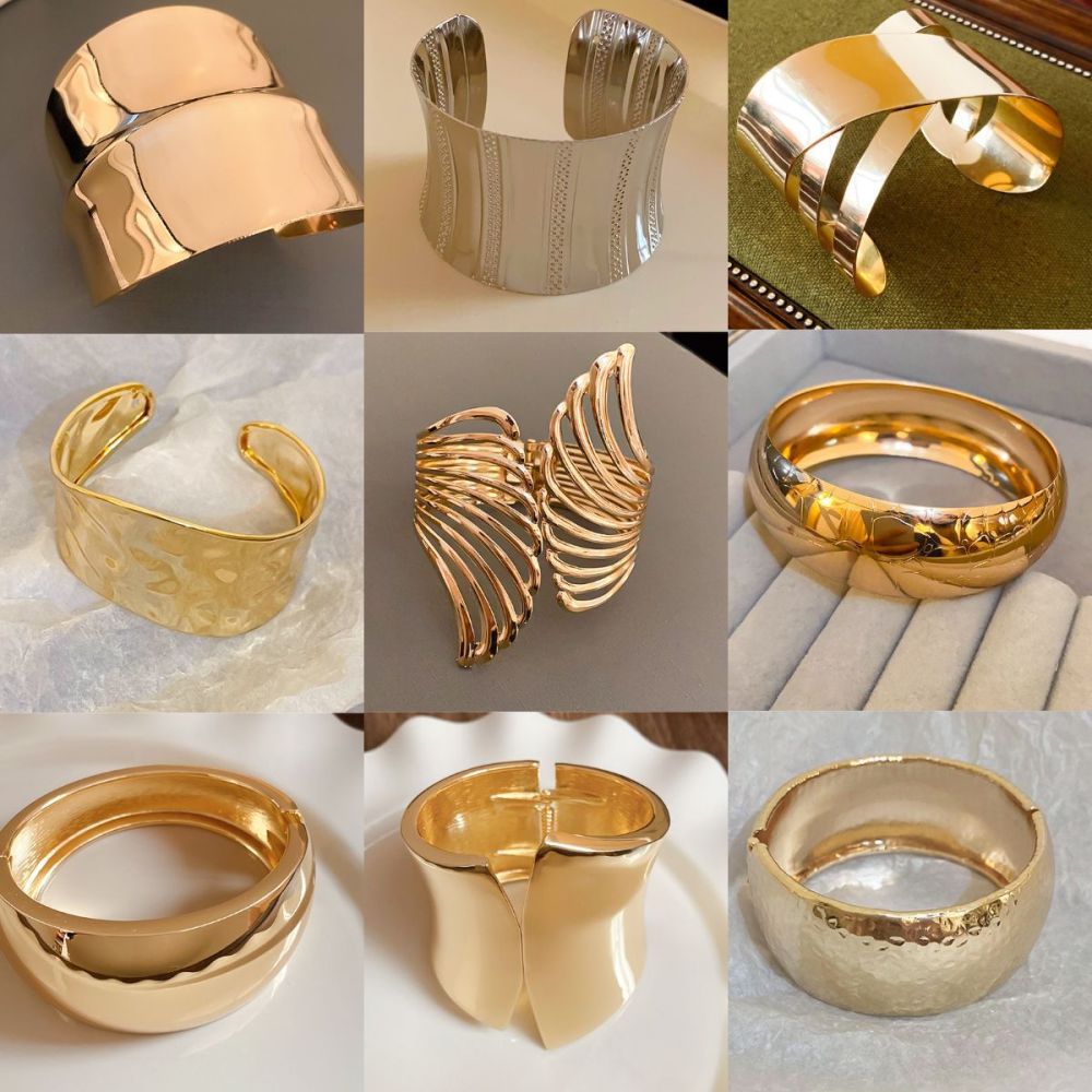European and American minimalist style double-layered hollow arm ring cross-border exaggerated statement bracelet fashion high-end temperament jewelry accessory