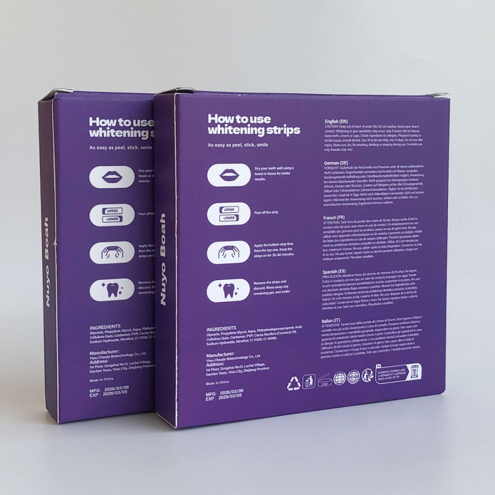 Purple teeth whitening strips, generation 2, gentle cleaning