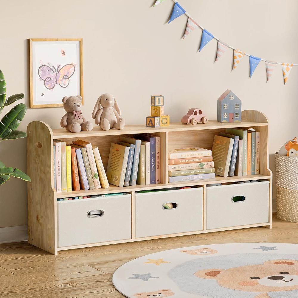 Çapraz Sınır Masif Ahşap Montessori Anaokulu Oyuncak Raf Çok Katmanlı Çocuk Kitaplığı Depolama Dolabı Oyuncak Depolama Rafı