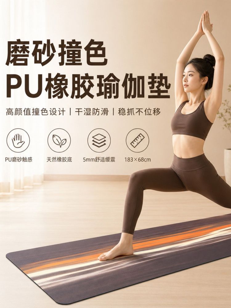 Cross-border Brand-New Coconut Shell Matte PU Rubber Yoga Mat, Contrast Color, Thickened Anti-Slip Mat, LU Style, Professional Fitness Premium Mat