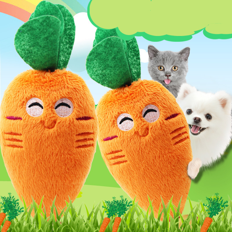 Carrot Plush Dog Toy with Squeaker for Pets
