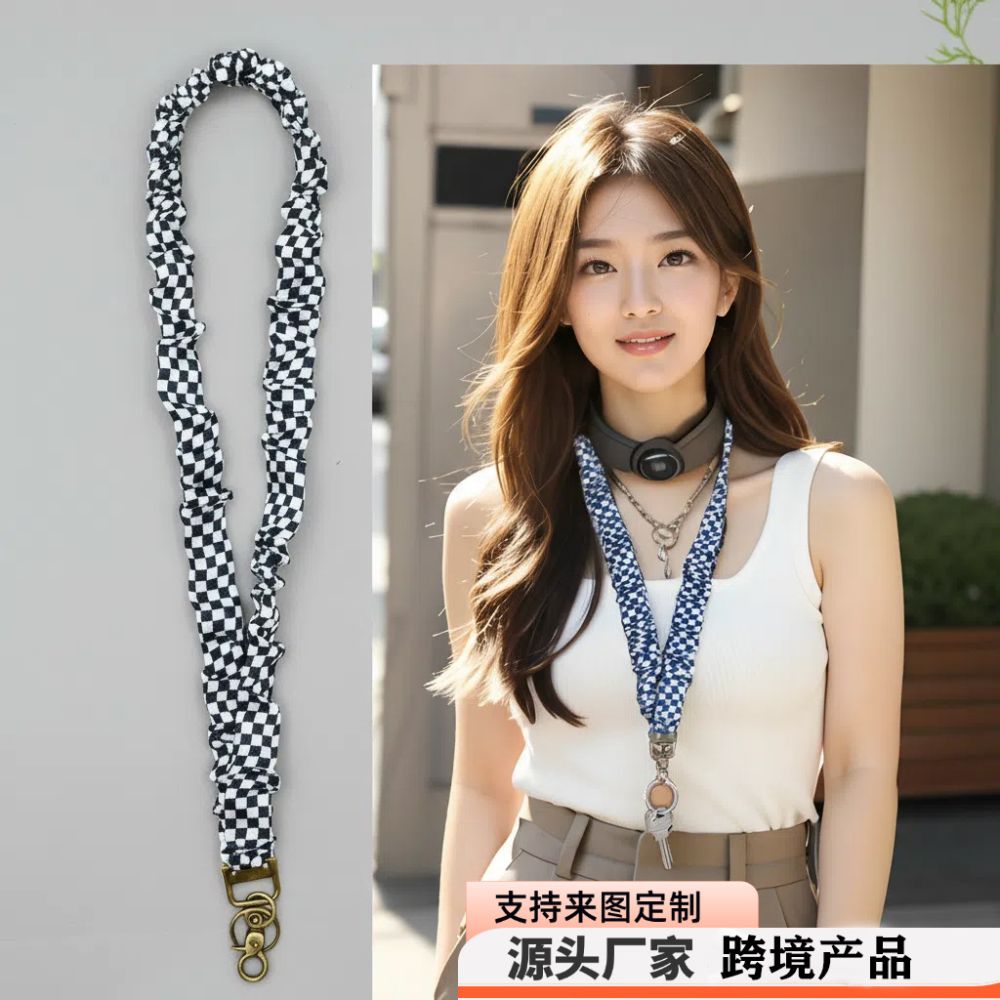 Amazon Stretchable Elastic Large Hair Tie Ruched Lanyard Long Strap ID Badge Work Lanyard Keychain - 1