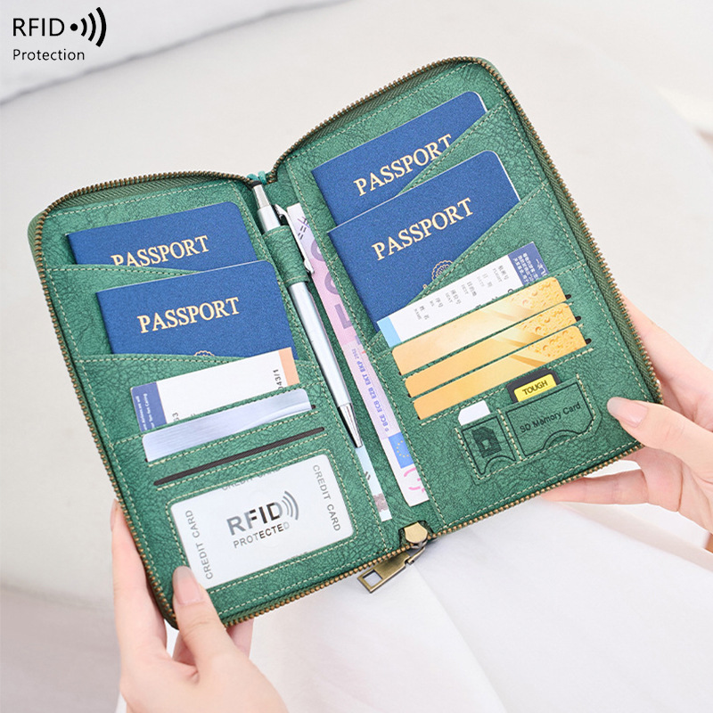 Sınır ötesi yeni RFID anti-manyetik pasaport çantası uzun fermuarlı pasaport tutucu seyahat bileti çok fonksiyonlu depolama belge çantası