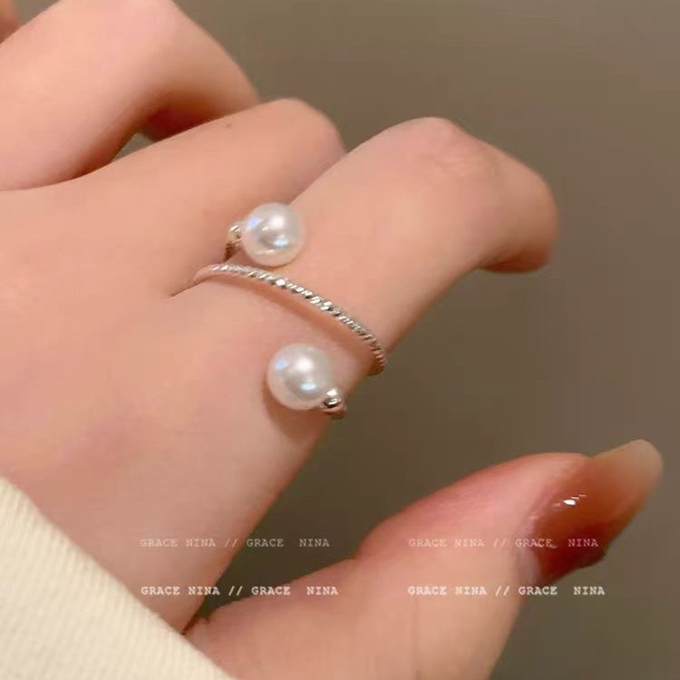 Minimalist pearl ring women niche design couples matching - 1