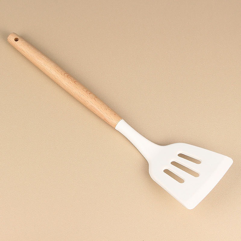 Spot silikon spatula, çorba kaşığı, yapışmaz tava, özel yüksek sıcaklığa dayanıklı ve haşlanmayı önleyen ev pişirme kevgir mutfak eşyaları seti beyaz - 7