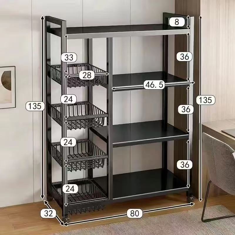 Hochwertiges Metall-Standregal mehrstöckig mobile Lagerungsregal bewegliches Topfständer Schmiedeeisen Küchenorganizer Aufbewahrungsregal Topfständer Backofen - 8