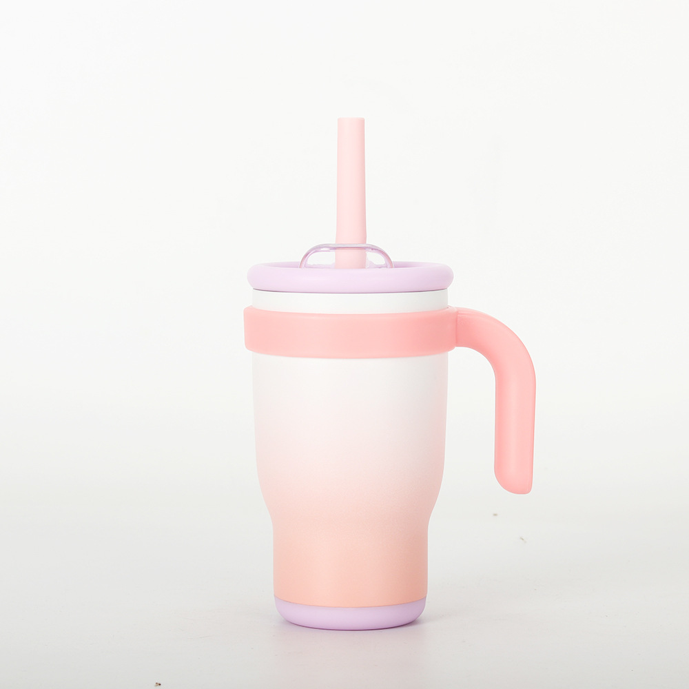 Back to school season contrast color 14oz straw car cup children student thermos cup stainless steel water cup handle car cup - 9