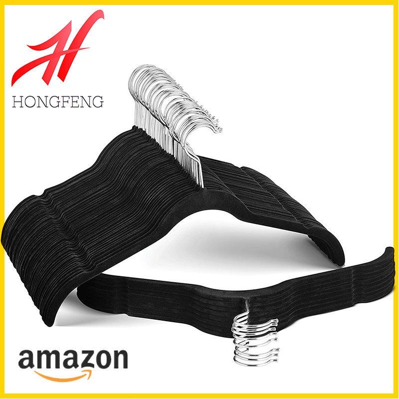 Amazon Women's Flocked Dress Hanger Non-Slip Seamless Plastic Dress Support Wardrobe Rotating Hanging Flocked Plastic Dress Hanger