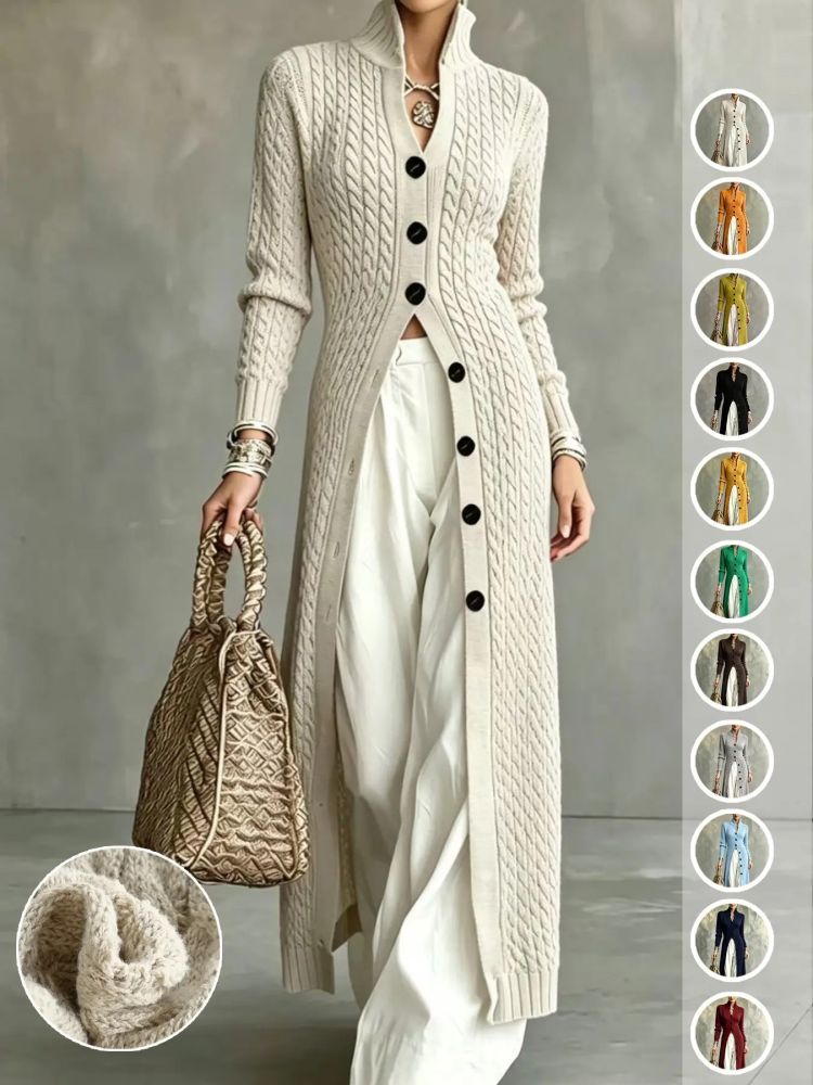 Damen-Strickjacke mit Knöpfen, lang, lässiger langer Mantel