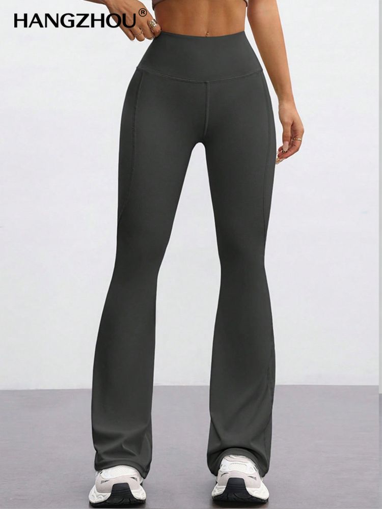 Lange Yogahose im Europa-/Amerika-Stil, nahtlos wirkendes Nacktgefühl, eng anliegend, schnelltrocknend, Sport- und Fitnesshose, Pfirsichpo-Effekt, hohe Taille, leicht ausgestellt, Yogahose