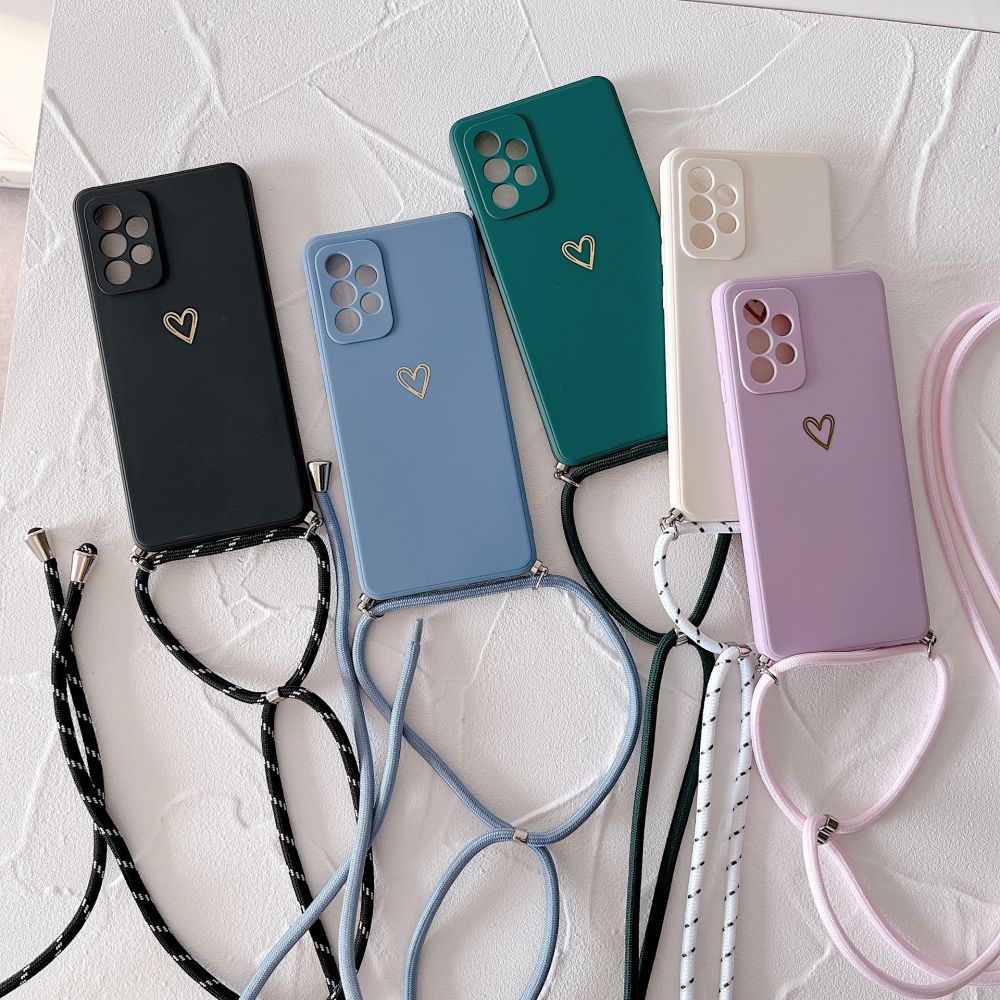 Crossbody Protective Case for Samsung A51/A71 and S21FE with Small Gold Heart Charm, Fits