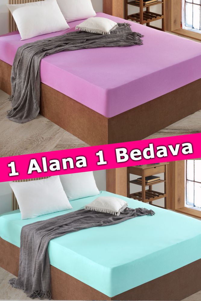 2 Adet Tek Kişilik Lastikli Çarşaf | Fuşya&Mint