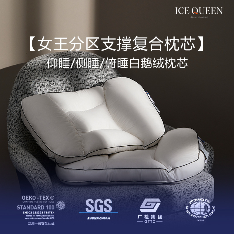 Queen Size Goose Down Pillow Insert, 48x74 cm, Low Profile