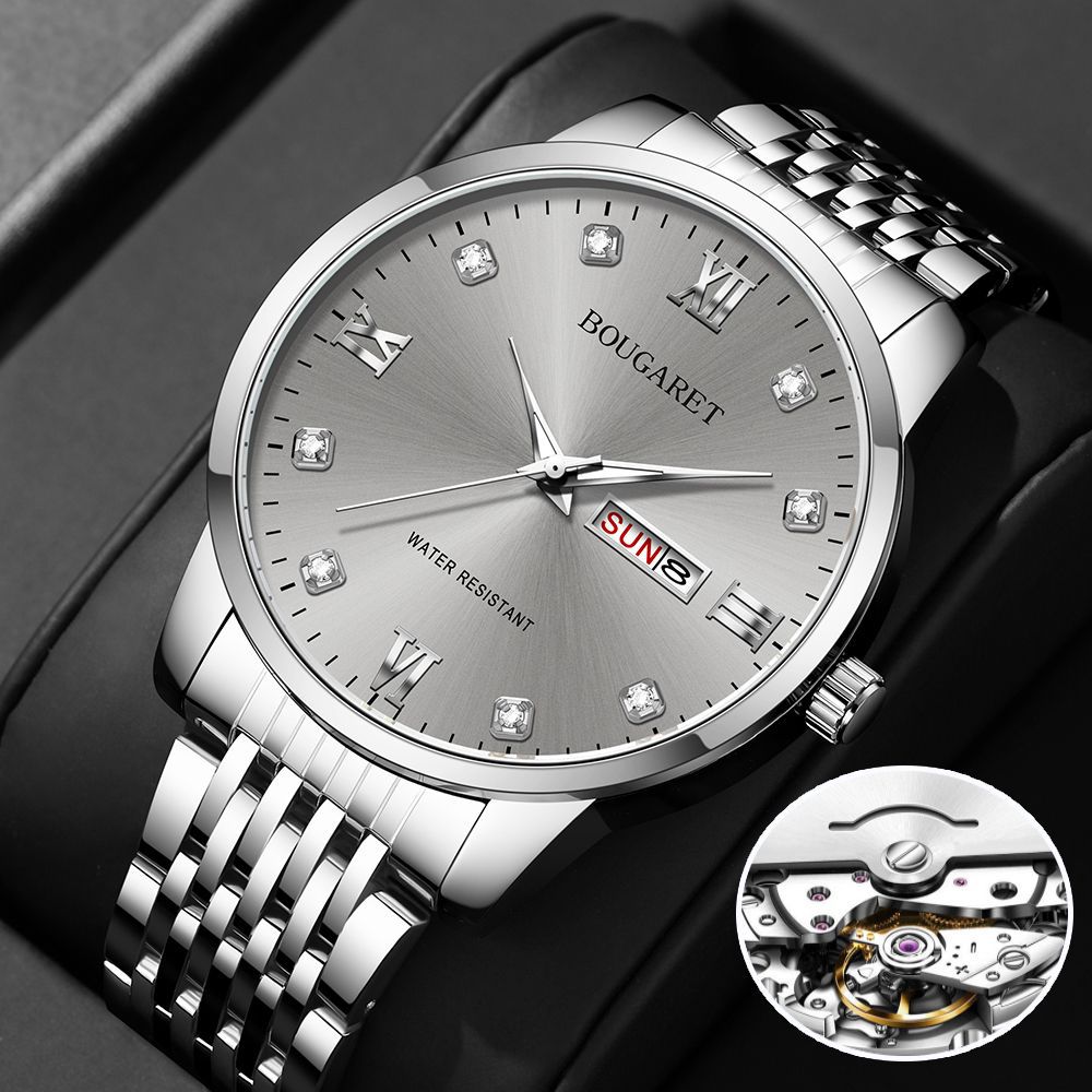 Men's waterproof automatic mechanical watch with calendar, large dial