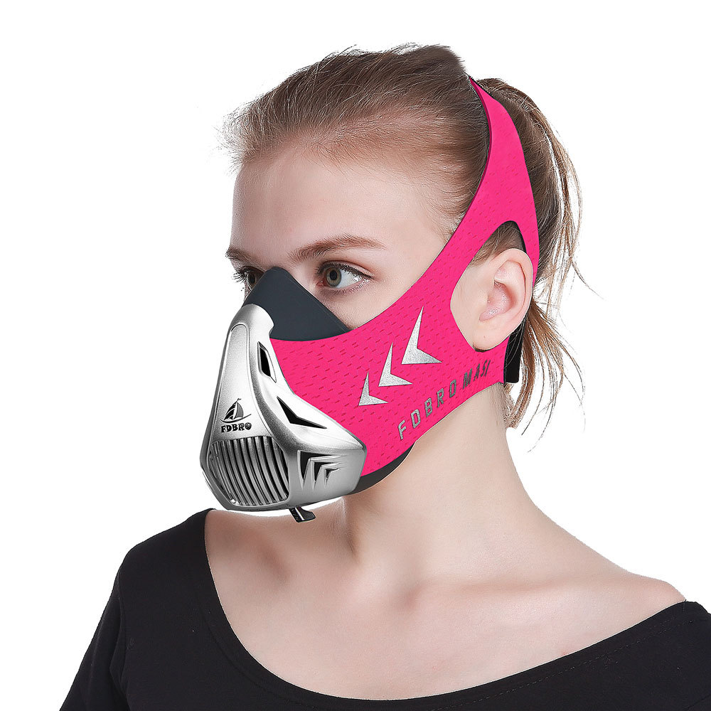 FDBRO Sportmaske, Rosa-Schwarz, 6-Stufen-Trainingsmaske, atmungsaktiv