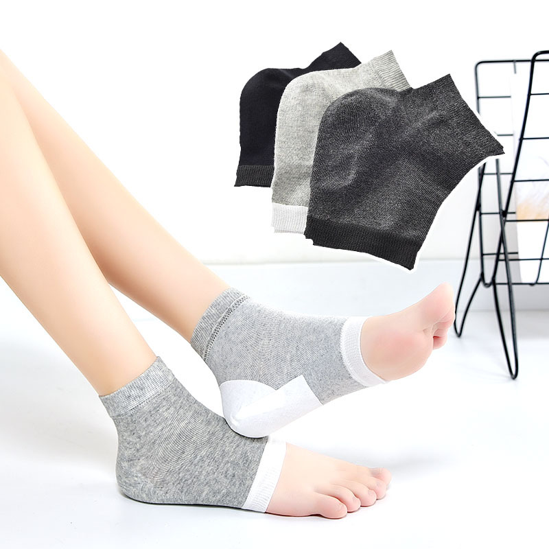 Cross-border Foot Crack Heel Four-Season Silicone Foot Sleeve Cotton Sock Cover Silicone Foot Crack Sock Cover Cotton Short Socks Solid Color Silicone Anti-Crack Socks