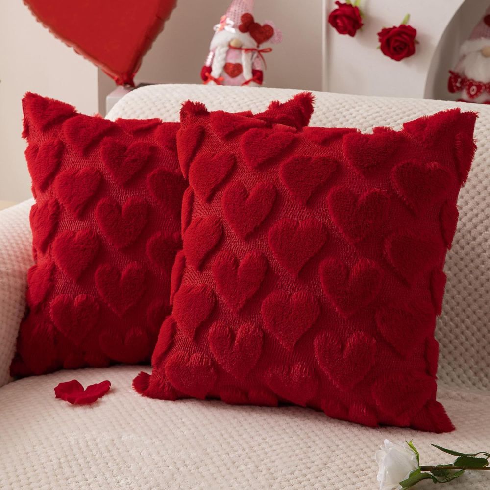 Cross-border Valentine's Day Plush Pillow Cover Heart Embroidery Jacquard Cushion Living Room Sofa Holiday Decoration Pillow Case - 1