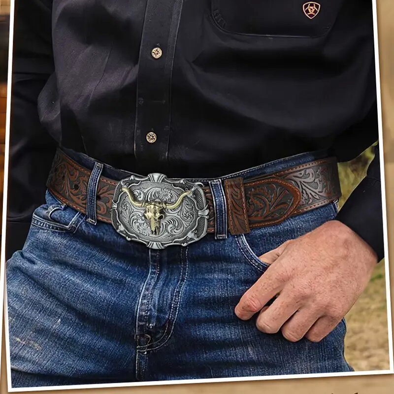 Grenzüberschreitender Western Cowboy Retro Bullhead Herren Gürtel geprägt American Trend Jeansgürtel Fabrik Ready Stock Partieware